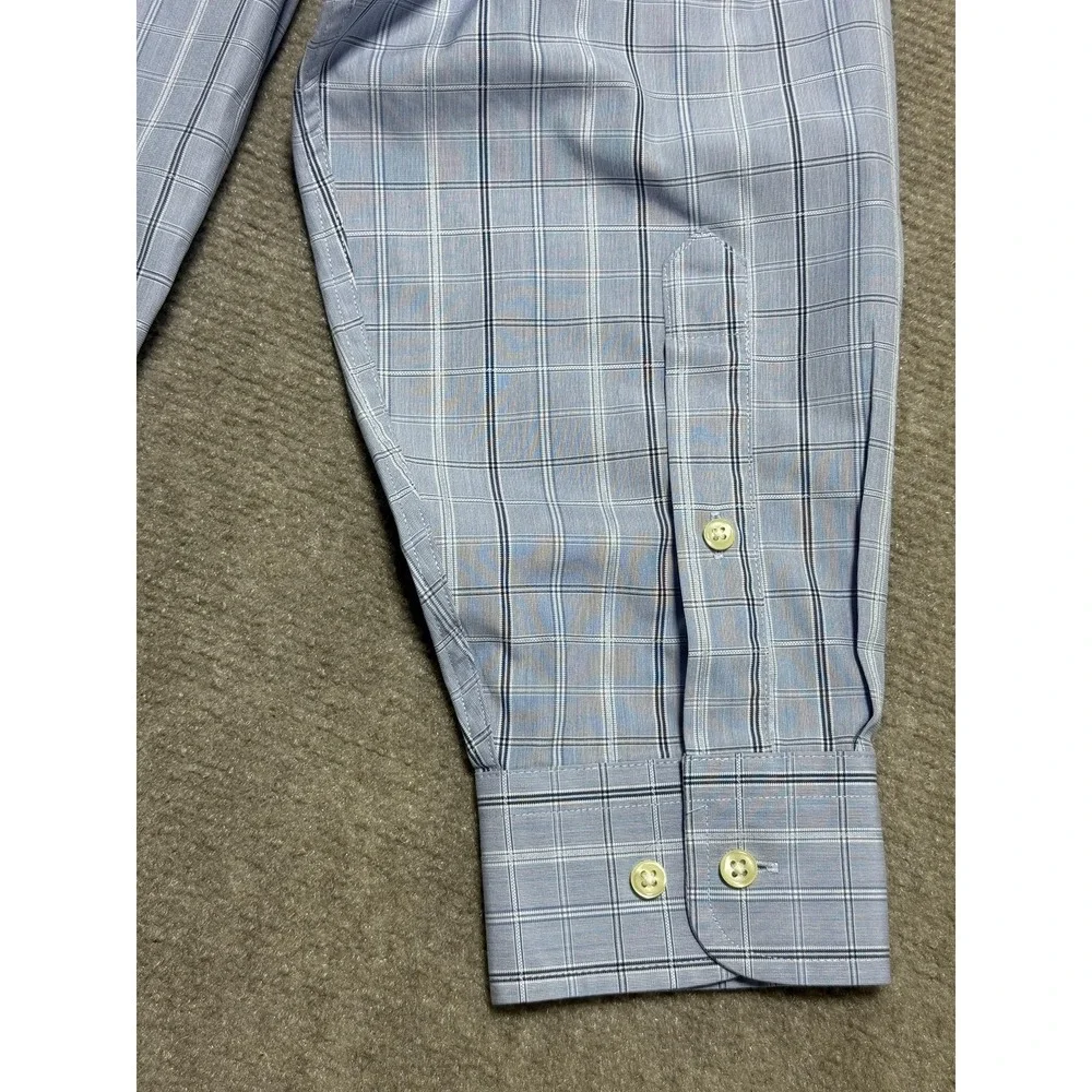 Jos A Bank Shirt Mens Medium Blue Check Plaid Button Down Long Sleeve Cotton‎